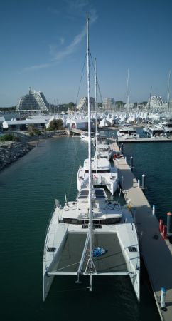 TRM43 #01 "Jehol" Front View while moored at La Grande Motte after the International Multihull Show 2026
