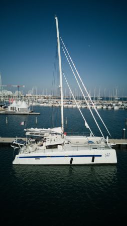 TRM43 #01 "Jehol" Side View while moored at La Grande Motte after the International Multihull Show 2026