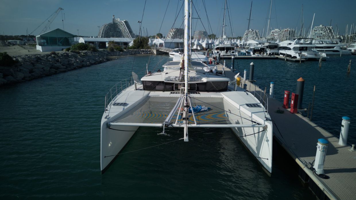 TRM43 #01 "Jehol" front view while moored at La Grande Motte after the International Multihull Show 2026