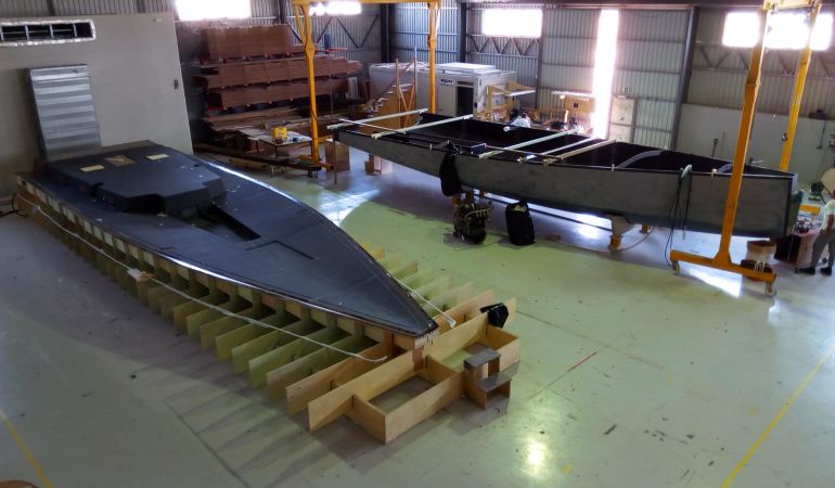 Tokaoma Deck and Hull in Trimarine's Boatyard